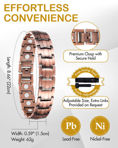 Feraco Copper Bracelet for Men-Magnetic Bracelets 99.99% Pure Copper Jewelry Gift with Adjustable Sizing Tool, Magnetic Field Therapy Jewelry