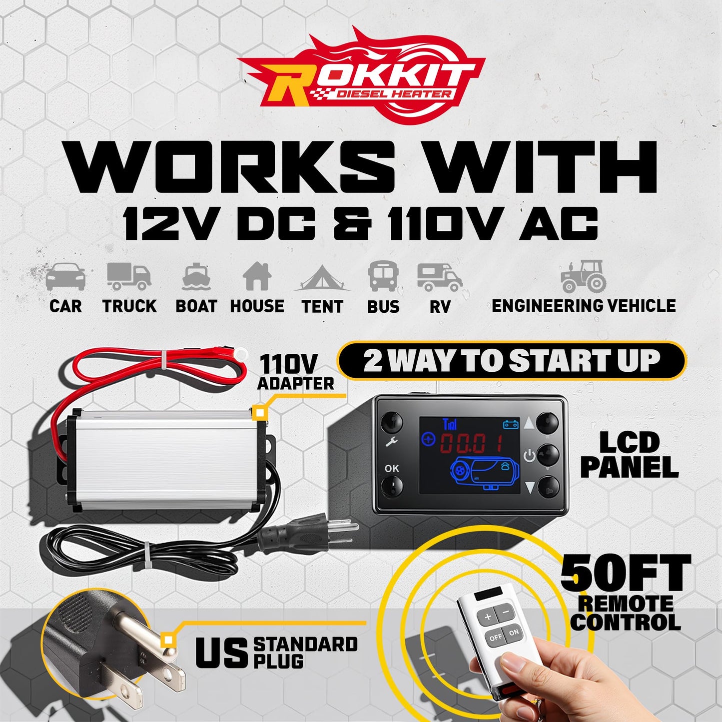 [2025 Version]Diesel Heater 8KW, 110V/12V All-in-One Portable Diesel Air Parking Heater with LCD Thermostat Monitor & Remote Control for Trucks, Car Trailer, Boat and Motor-home