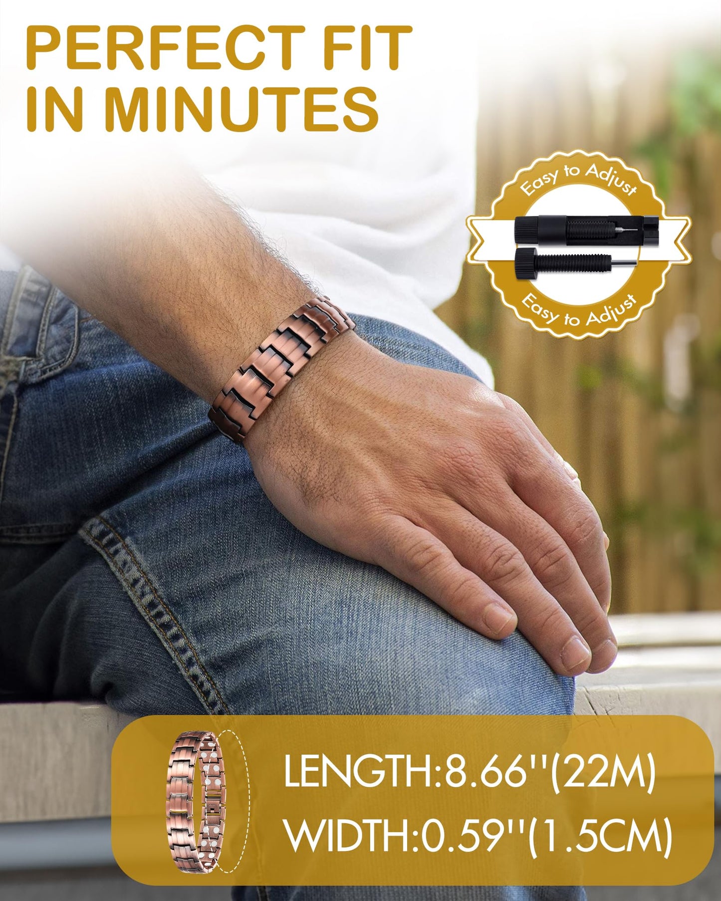 Feraco Men's Copper Magnetic Bracelet Elegant 99.99% Solid Copper Bracelets with Double-Row Strong Magnets,Magnetic Jewelry