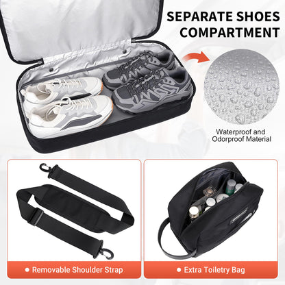 WITZMAN Travel Duffle Bags for Men Weekender Bags with Toiletry Bag Sets Carry On Overnight Bag 55L （B696 Black）