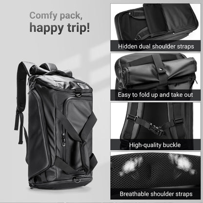reeyee 40L Convertible Gym Duffel Bag Backpack, Water Repellent Sports Travel Bag with Shoe Compartment, Wet Pocket & Insulated Cooler, 3-in-1 Weekender Carry On Bag for Men Women