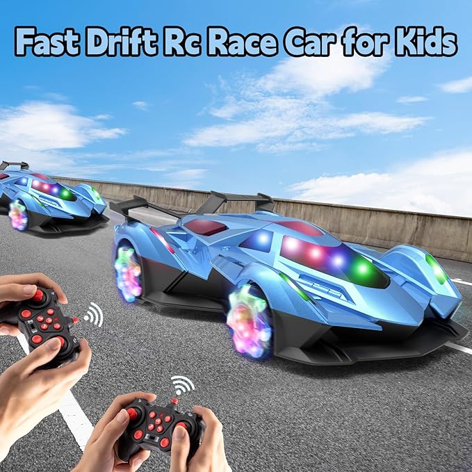 SASBSC Lamb Remote Control Car for Boys 4-7 8-12 Drift Rc Cars with 360° Rotation Spray Music &amp Lights 1:12 Rechargeable Rc Car Toys 10-12km/h Sport Race Toy Cars Gifts for Kids (Blue)