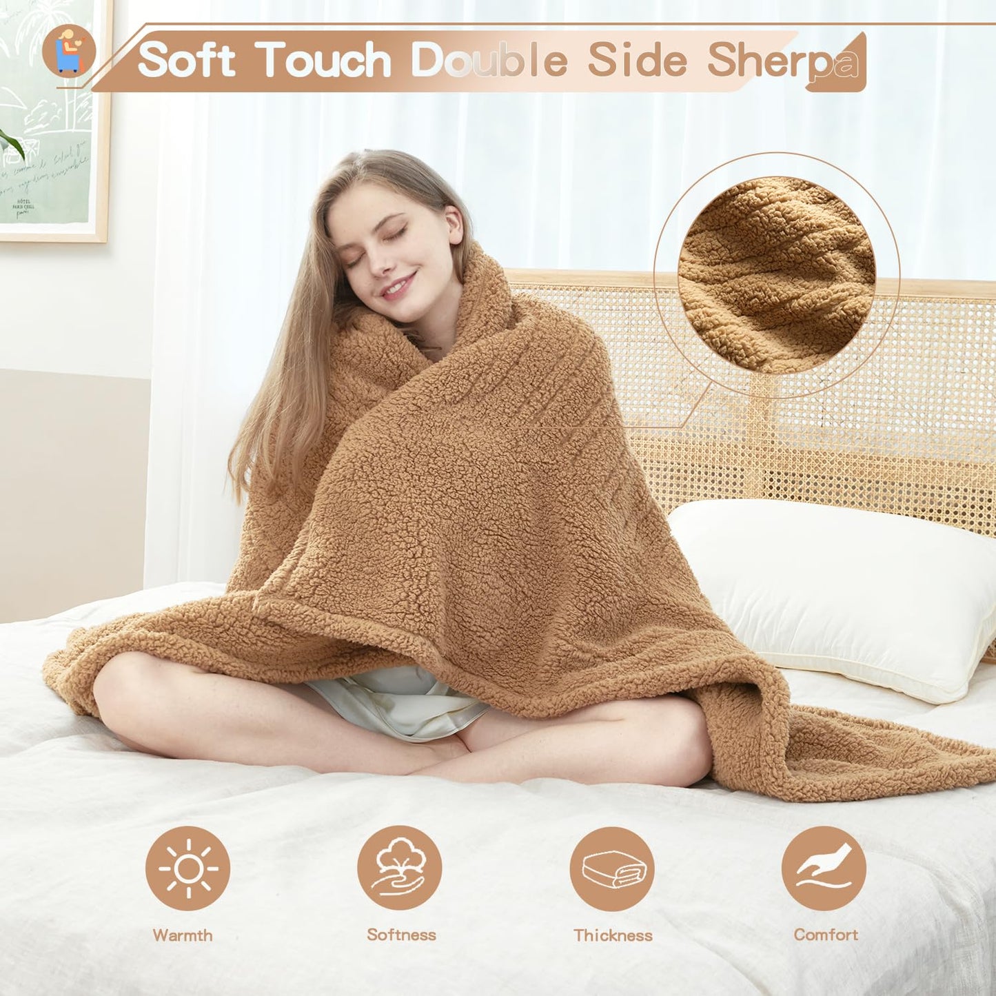 Heated Throw Blanket Double Sided Sherpa, Soft Heating Electric Blanket for Bed, Automatic Safety System, 6 Heating Levels & 4 Hours Auto-Off, 50"x60" Arctic Grey