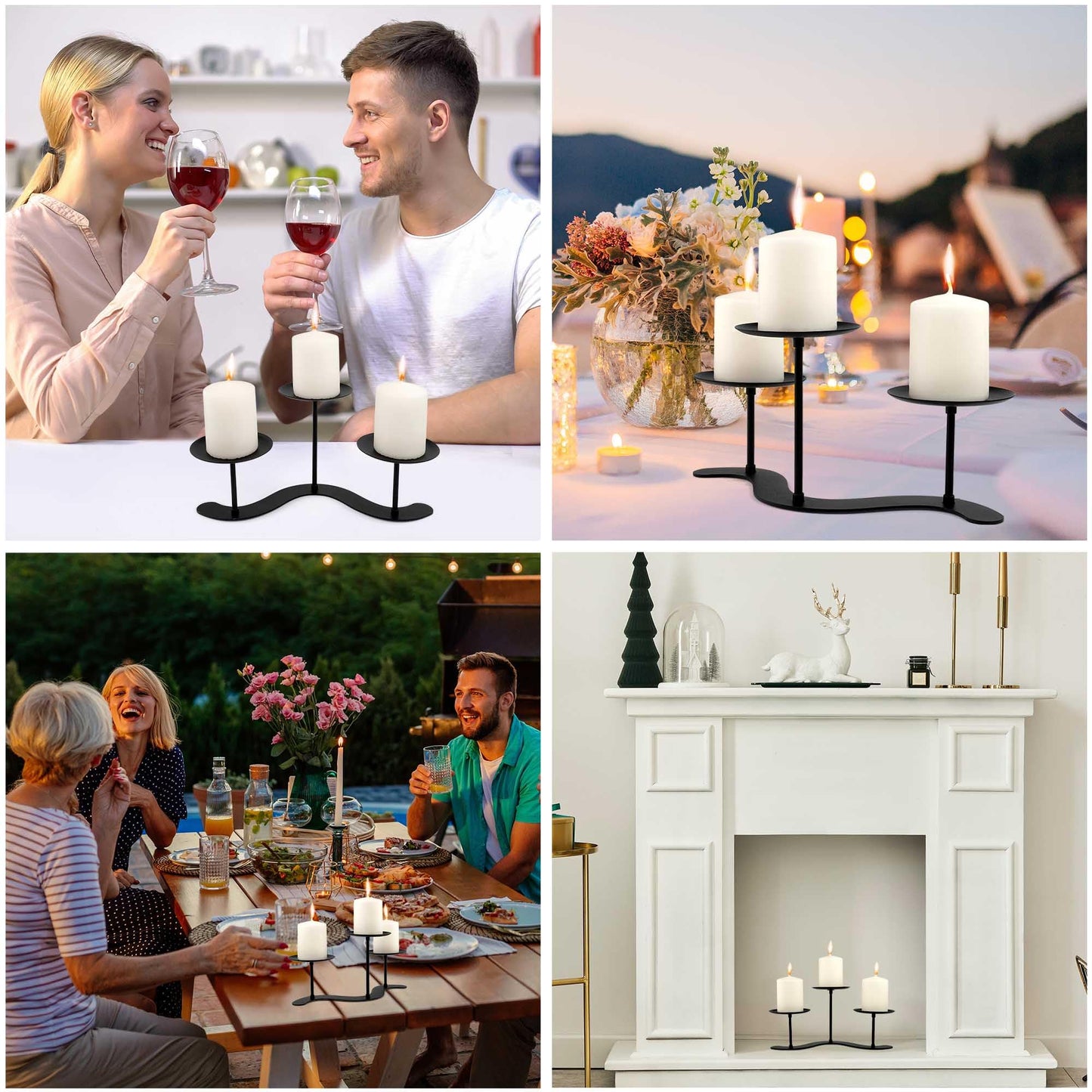 Iron Candle Holder Fireplace: 3 Arms Metal Candelabra Centerpiece Decor - Candle Holder Stand for Candelabra Pillar Candles