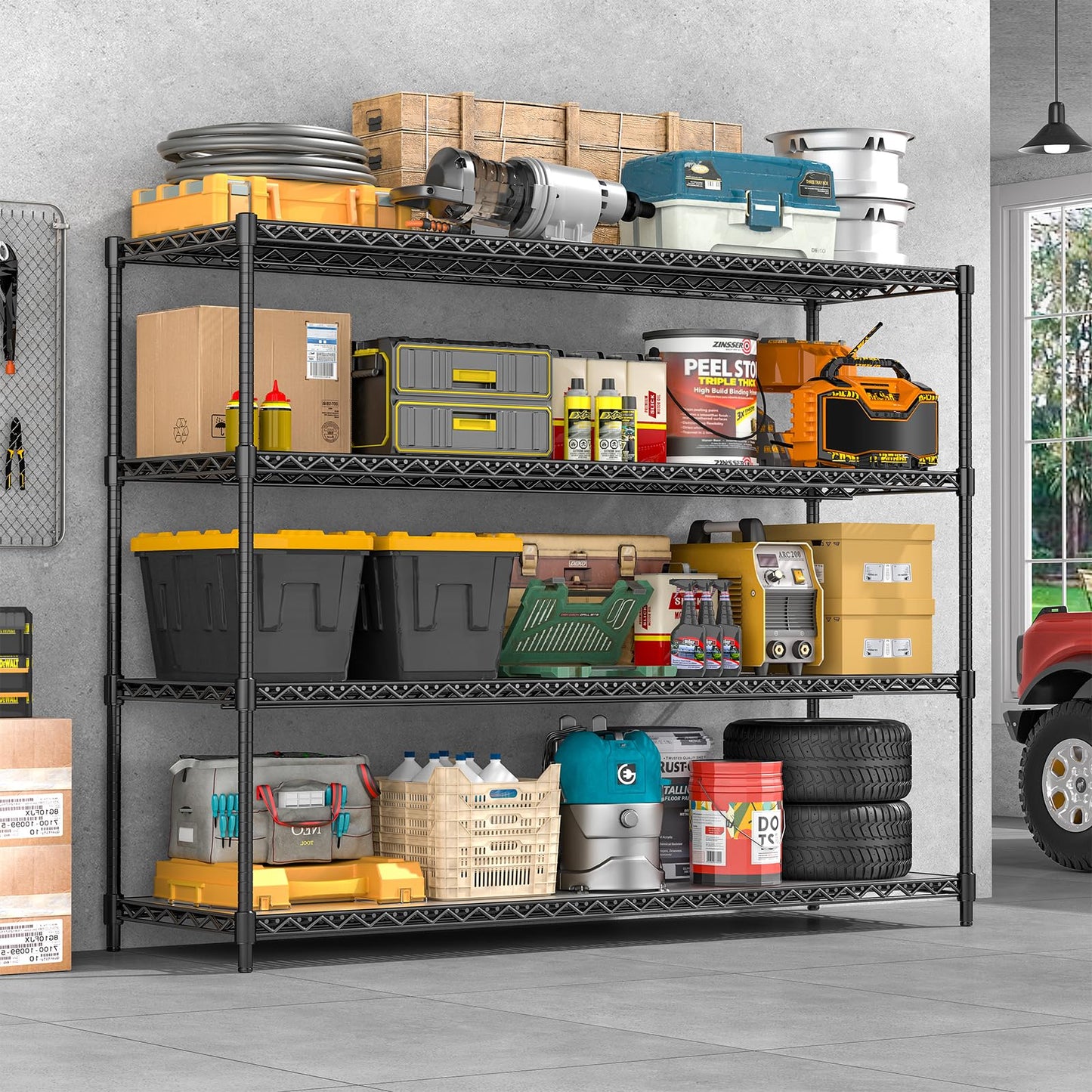 RackBro 60" W Storage Shelves 2640 LBS Heavy Duty Garage Shelving, Adjustable Wire Shelving Metal Shelving with Liners, Fits 27-Gallon Totes, 60" W x 18" D x 68.4" H for Commercial Warehouse, Black