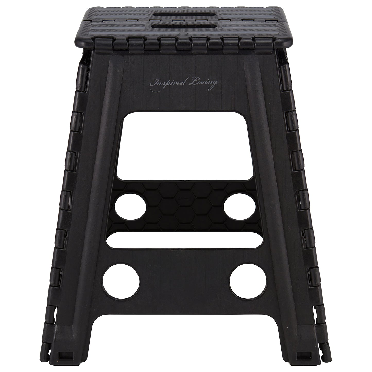 Inspired Living 18" Step Stool, Folding Step Stools for Adults, Plastic Foldable Step Stools Kids, Holds Up to 330 lbs, Collapsible Folding Stool for Kitchen, Bathroom, Bedroom - Black/Grey