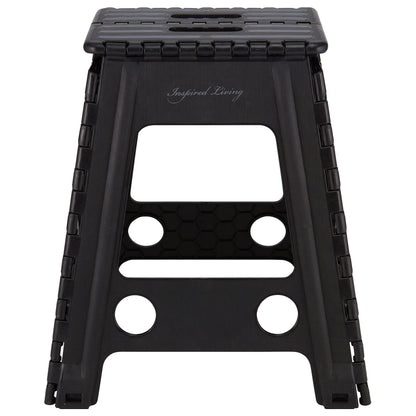 Inspired Living 18" Step Stool, Folding Step Stools for Adults, Plastic Foldable Step Stools Kids, Holds Up to 330 lbs, Collapsible Folding Stool for Kitchen, Bathroom, Bedroom - Black/Grey