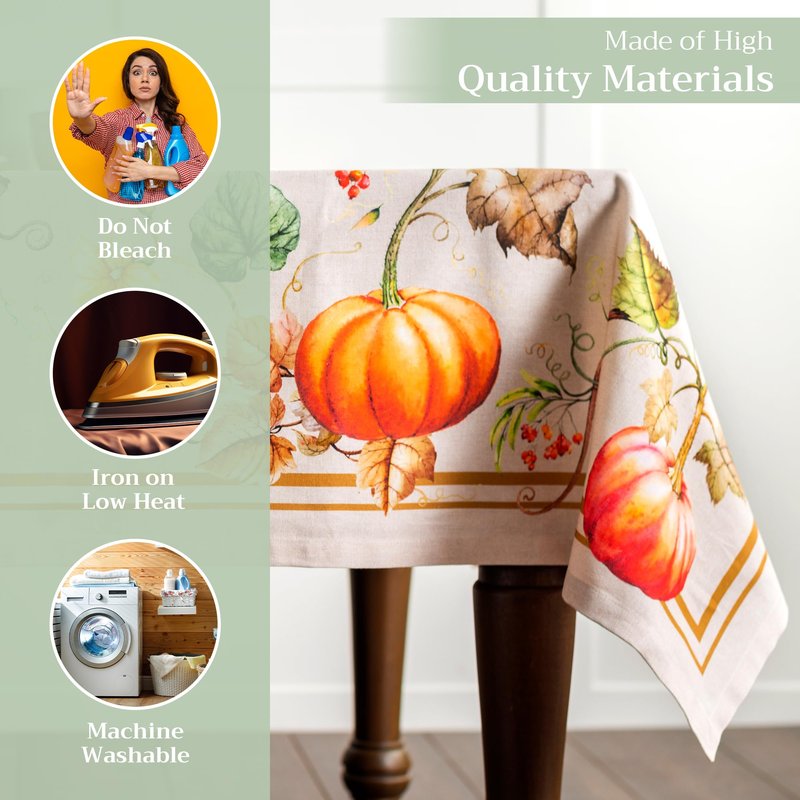 Maison d' Hermine Table Cloth Square Table 100% Cotton 60 x 60 Inches Fall Tablecloth Reusable Everyday Use for Thanksgiving Christmas Decorations Dining Farmhouse Party (Potiron)
