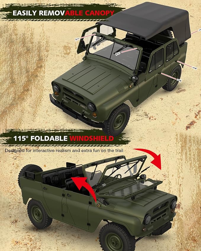 ARRIS WPL C94 UAZ-469 1/12 RC Crawler 4WD RC Rock Crawler Truck RTF Off-Road Military RC Car Hobby-Grade Trail Truck for Adults
