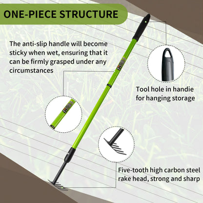 Garden Rake - Small Rake for Gardening with Telescopic Adjustable Handle (27-39”), Mini Rake for Tight Spaces, Flower Beds, Pots - No Bending & Elderly Friendly, Non-Slip Small Garden Rake