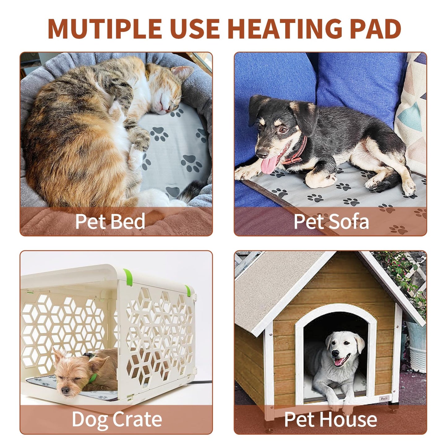 GOLOPET Large Dog Heating Pad 34x21in with Smart Thermostat Switch and Power Line Protection Tube,Obtained MET and UL Dual Certification,Waterproof Pet Heating pad, Suitable for Dogs of All Ages