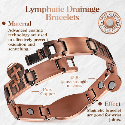 Mahnco Copper Bracelet for Men Ultra Strength Magnets Cross Bracelets for Men Pure Copper Magnetic Bracelet & Ring, Jewelry Gift with Sizing Tool