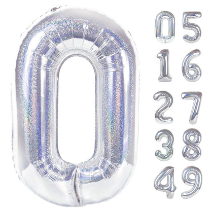 Laser Silver Number Balloon 40 Inch, 0 Number Balloons, 10 20 30 40 50 Numbers Balloon Birthday Decorations, Party Supplies for Women