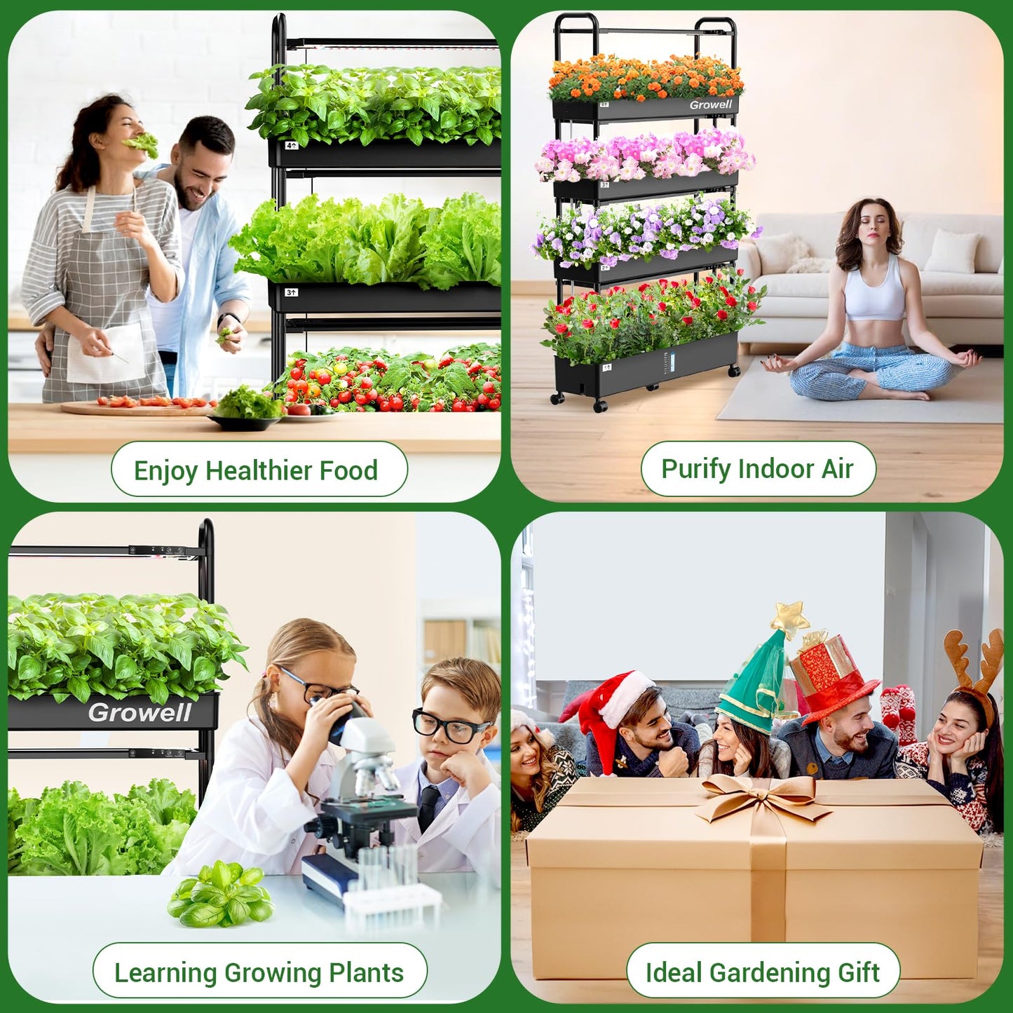 Growell Large Hydroponics Growing System Kit, 120 Pods Vertical Hydroponic Garden with 2 Light Modes Grow Light, Auto Circulating Water System, 48L Indoor Gardening System for Herb Vegetable Fruit