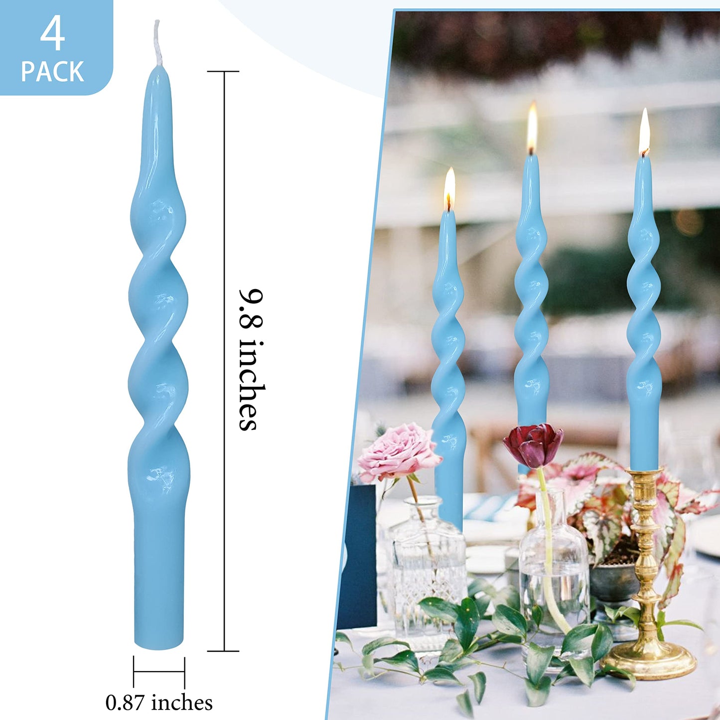 Taper Candles Blue Spiral Candlesticks 4 PCS Handmade Twisted Candle for Dinner Household Wedding Party Home Décor Candlesticks