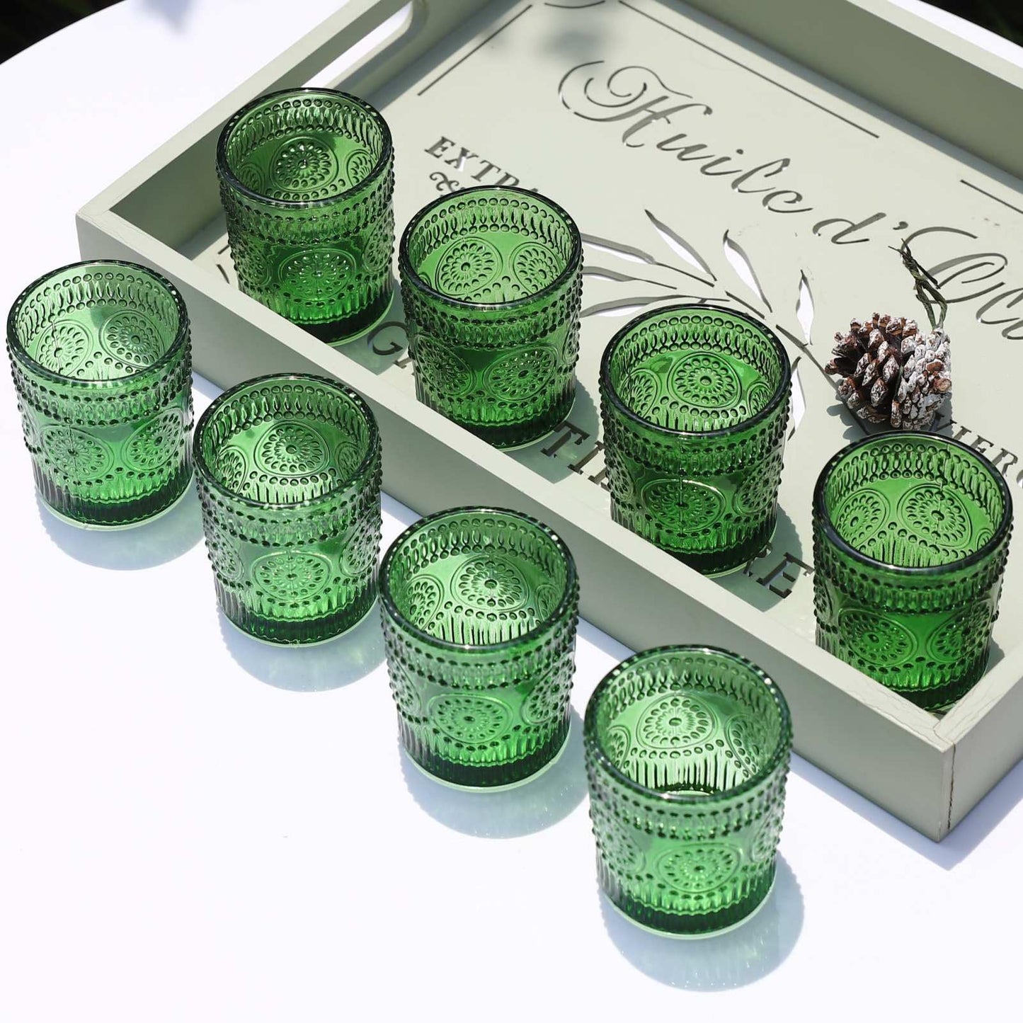 VOHO Green Candle Holder Set of 12, Green Glass Votive Candle Holders for Centerpiece Table Decorations, Votive Candles Holder Bulk for Birthday (2.1'' x 2.6'', W/H)