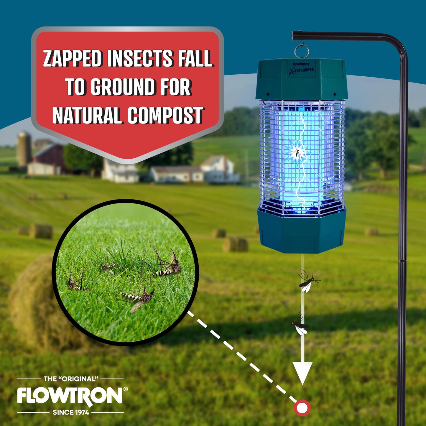 Flowtron Electric Bug Zapper 2 Acres Outdoor Insect Control with Dual Lure Method, 120W UV Light & Octenol Attractant for Fly & Mosquito, 5600V Kill Grid, Made in USA