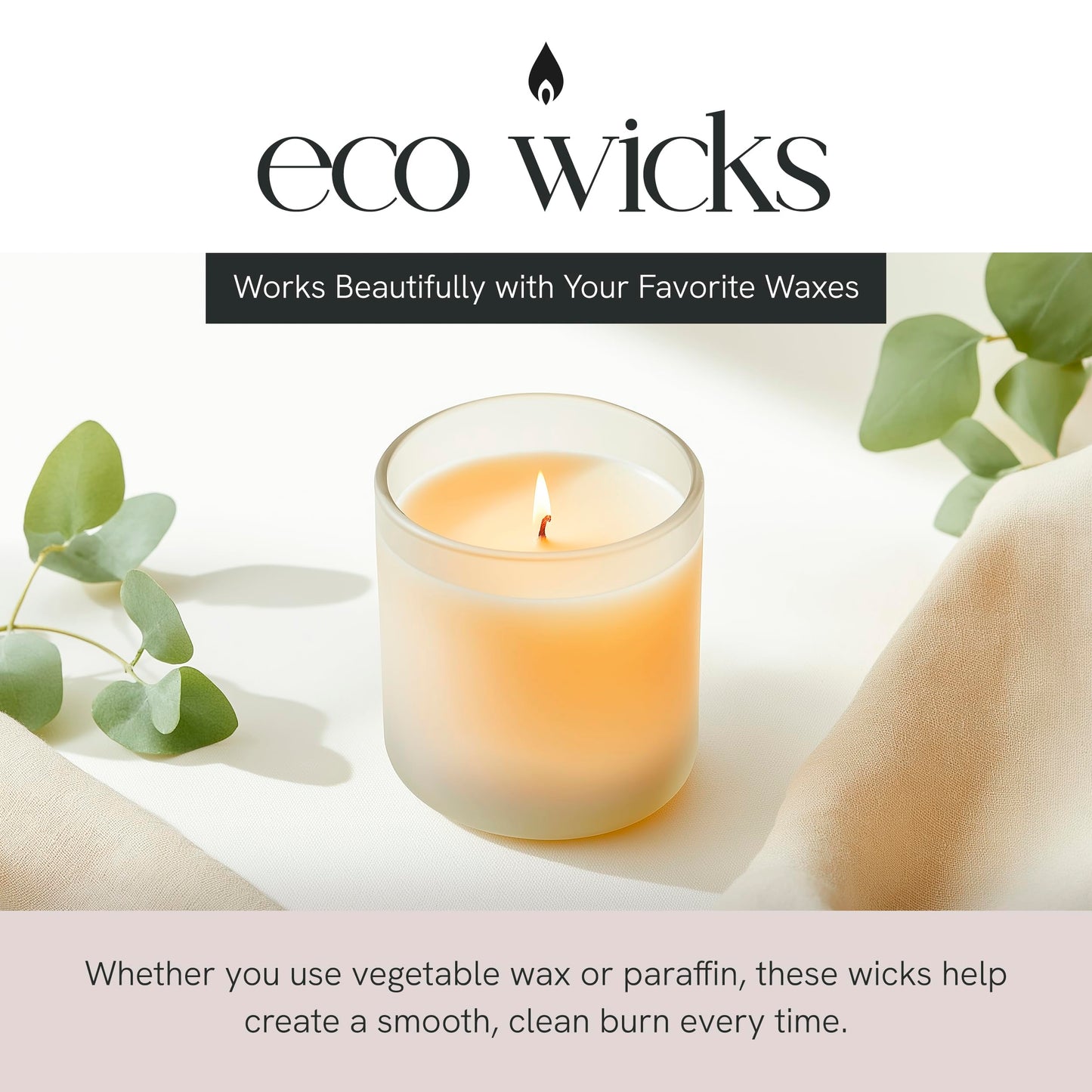 EAP Innovations 6" Eco Candle Making Wicks, Self-Trimming Design, Coreless Cotton Wicks for Candle Making, Ideal for DIY, Ideal for Low Melt-Point Waxes, Size ECO-12, Pack of 100