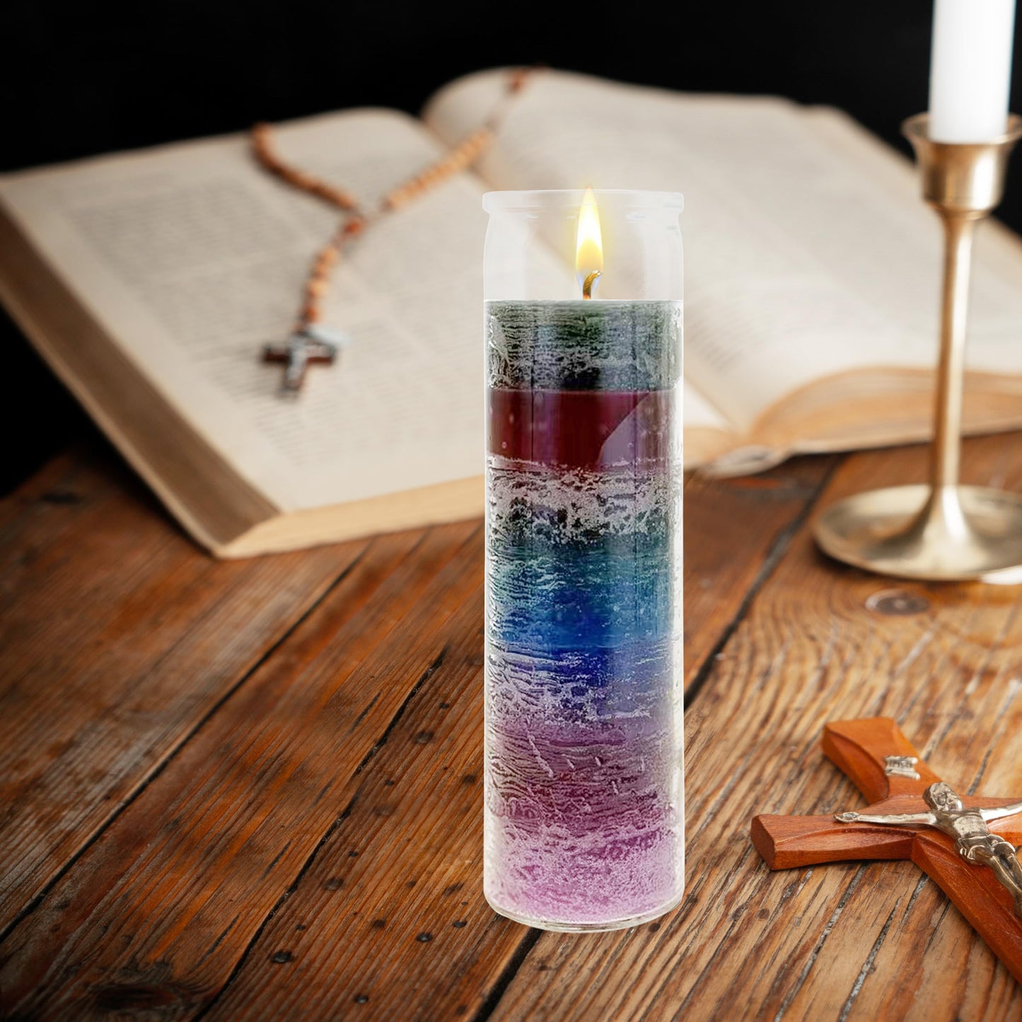 Mega Candles 6 pcs Unscented 7 Color Glass Devotional Prayer Candles, Hand Poured Wax Candle 2 Inch x 8 Inch, Sanctuary, Vigils, Prayers, Casting Chimes, Spiritual, Rituals, Spells, Wicca, Deities