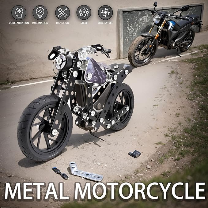 Metal Model Motorcycle Kits - 117 Pcs Erector Sets for Boys Age 8-12 Motobike Building Toys STEM Kits for Kids Age 8-10 Assembly Car Project for 14 and Up Gifts for 15 16 Year Old Boys and Adults