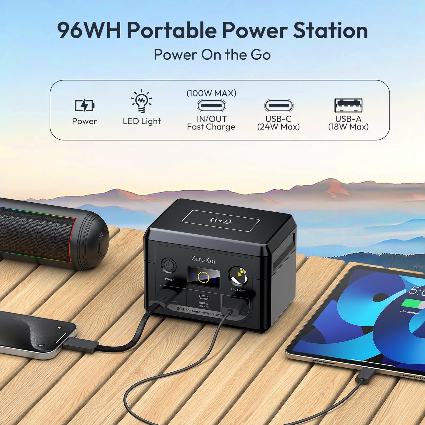 Portable Power Station 300W with Solar Panel 60W Foldable, 110V AC Outlet Camping Solar Power Bank Generator with Panels, 100W USB C Power Bank Fast Charging for Laptop Smart Devices RV Van Outdoor
