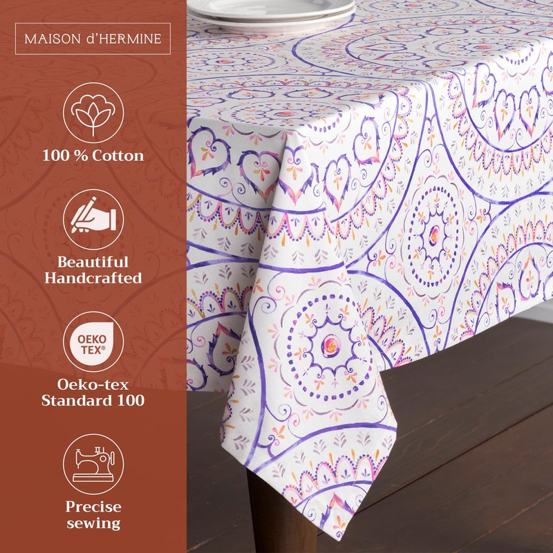 Maison d' Hermine Table Cloth Rectangle Table 100% Cotton 60 x 120 Inches Tablecloth Reusable Decorative for Dining Kitchen Room Farmhouse Home Gifts for Mothers Day Spring Summer - Mandala
