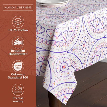 Maison d' Hermine Table Cloth Rectangle Table 100% Cotton 60 x 120 Inches Tablecloth Reusable Decorative for Dining Kitchen Room Farmhouse Home Gifts for Mothers Day Spring Summer - Mandala