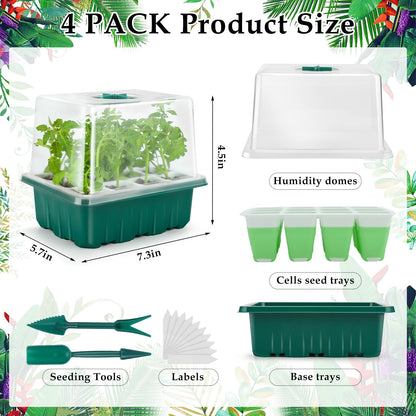 Seed Starter Tray, 48 Cells Indoor Seed Starter Kit, Flexible Silicone Designed Seedling Starter Trays, Germination Tray with Humidity Dome & Lids(4in Height), Reusable & Dishwasher Safe, BPA-Free