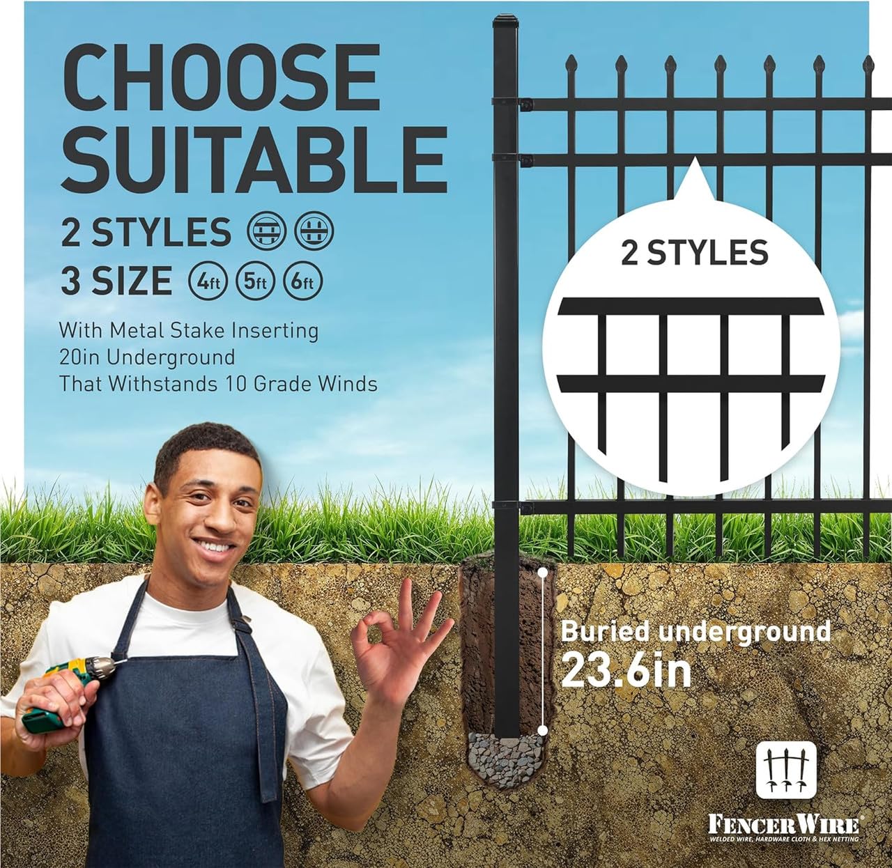 Fencer Wire 76FT Heavy Duty Flat Top Fence Barrier Kit, Anti-Rust Metal Steel Fence with 6FT Height X 6FT Width Panels, with Decorative Gate, Posts, Connectors, Outdoor Fencing for Yard