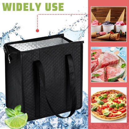 Paterr 4 Pcs Insulated Grocery Bags Insulated Cooler Tote Bag Reusable Collapsible Cooler Totes with Zipper Top for Shopping(Black)
