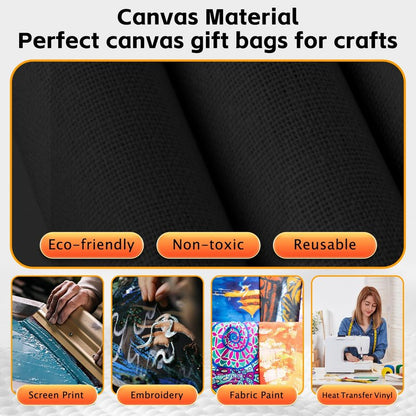 5 | 25 | 50 Pack Economical Reusable Canvas Tote Bag, 10 Oz Washable Thicken Grocery Bag, Plain Canvas Bags with Handles, Blank Bag Suitable for DIY, Tote Bags to Paint(Black) (25, 8.8 x 9.6 Inch)