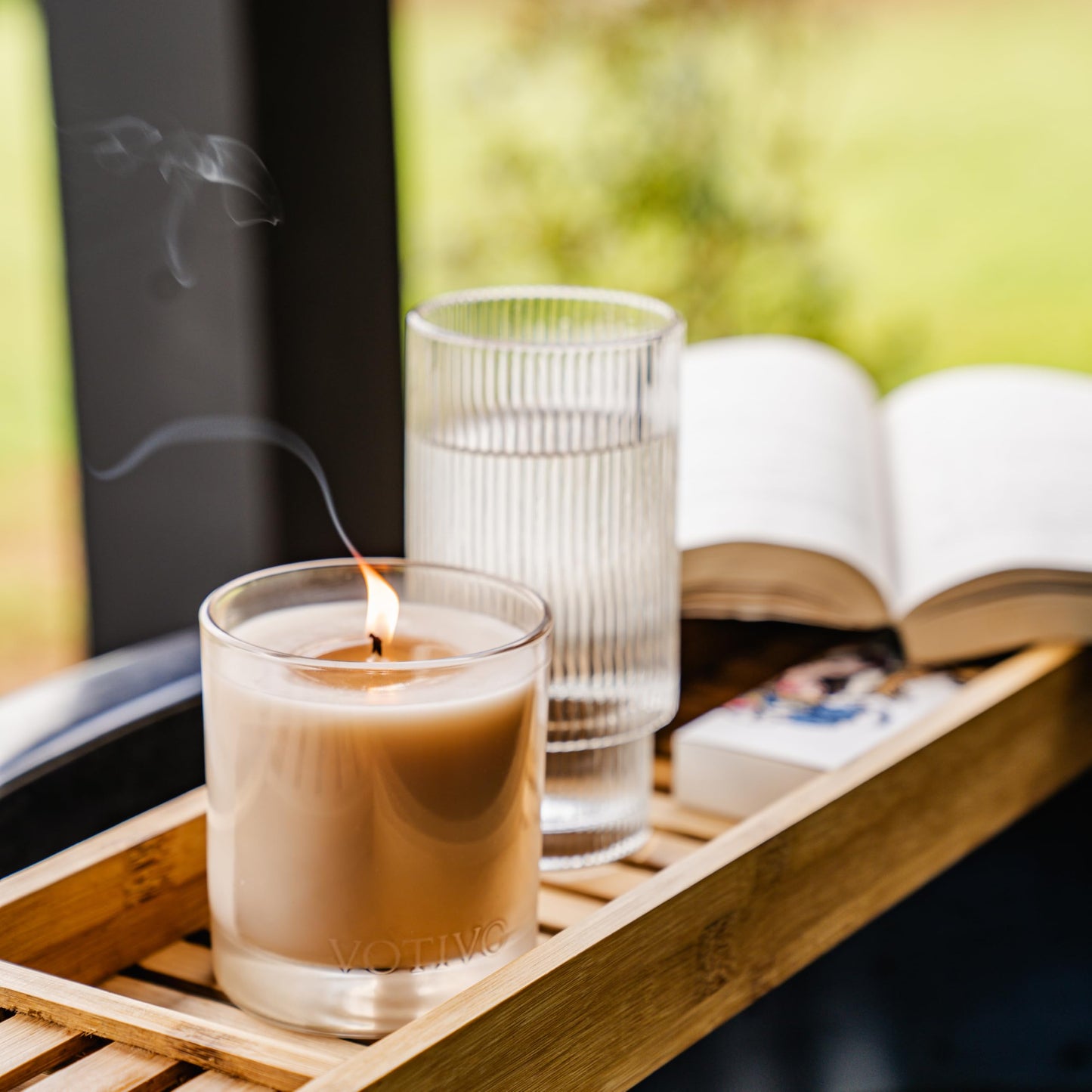 Votivo Teak 10 oz Signature Candle | Soy Wax Blend | Luxury Glass Jar & Box | Home Decor | Gifts | Highly Scented