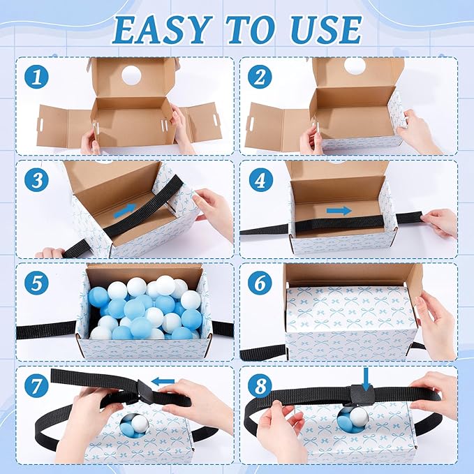 Yaomiao 4 Pack Bachelorette Party Shaking Swing Balls Indoor Party Game Set Includes 4 Set Strap Shake Box and 80 Balls for Birthday Bachelorette Bridal Shower Table Tennis(White BowBlue White)