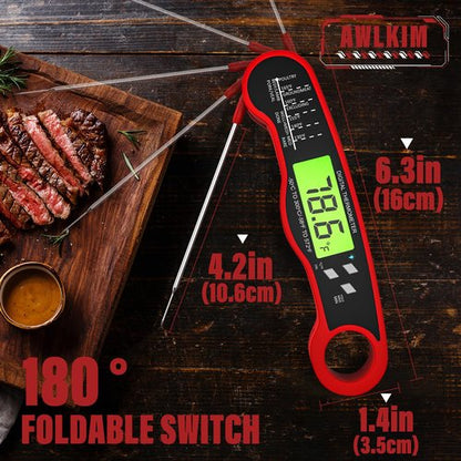 AWLKIM Digital Meat Thermometer for Cooking - IP67 Waterproof Kitchen Thermometer with Backlight and Hold, Fast Instant Read Thermometer, Candy Making, Outside Grill, Stocking Stuffers for Men-2 Pack
