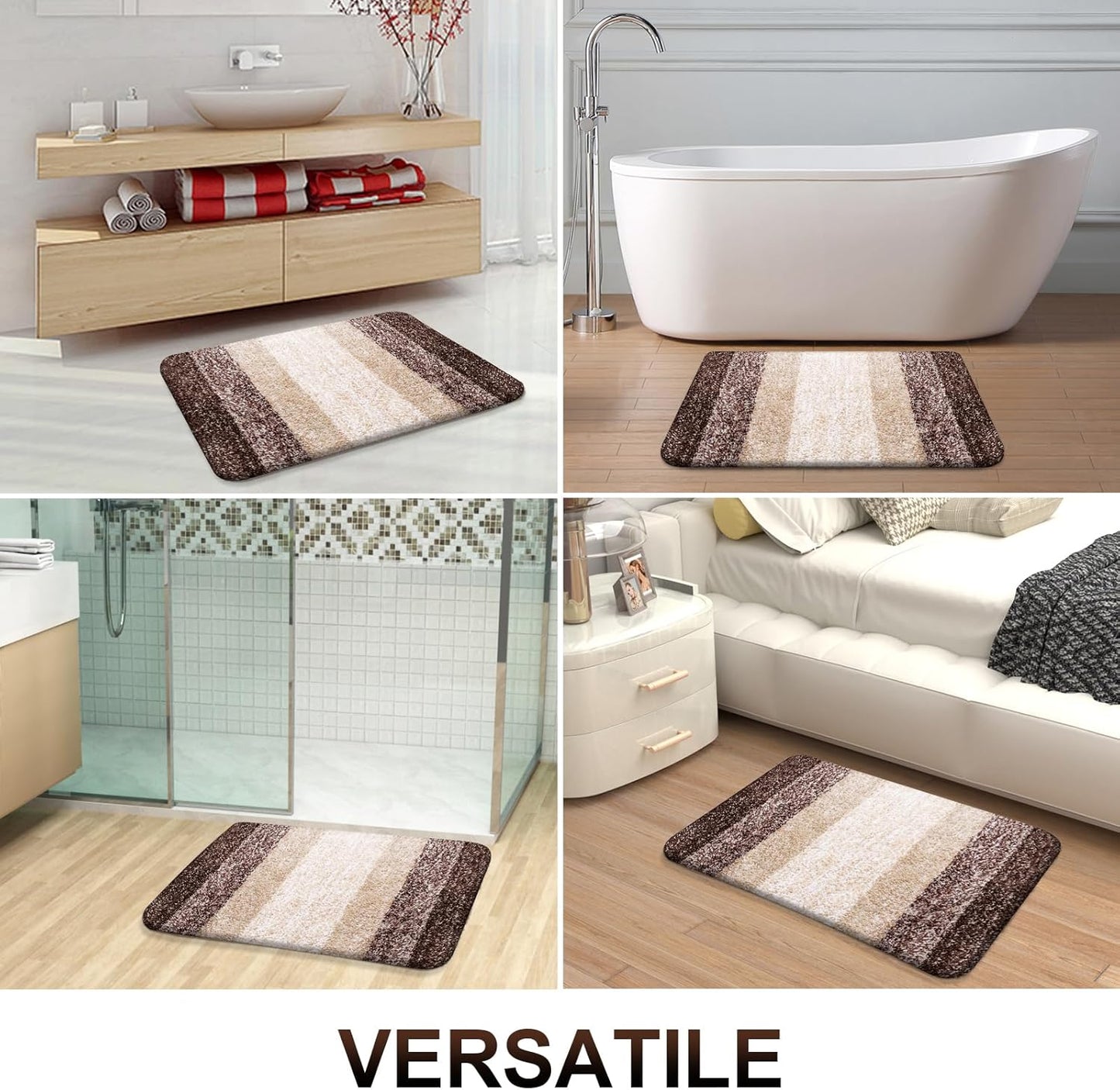 OLANLY Bathroom Rug Set - Soft Absorbent Microfiber Non-Slip Mats | Plush Shaggy, Brown (30"x20"+24"x16")