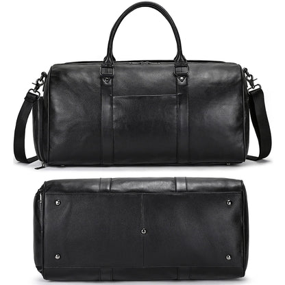 Genuine Leather Travel Duffel Bags for Men and Women Overnight Weekend Leather Bags Sports Gym Duffle, 9428 Black