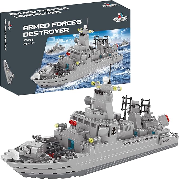 Apostrophe Games Navy Destroyer Building Block Set - 533 Pieces - Building Block Set for Kids and Adults - Compatible with All Building Bricks