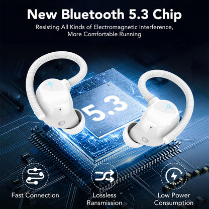 Wireless Earbuds, Bluetooth Headphones 80Hrs Deep Bass Playtime with LED Display, Sport Earphones with ENC Noise Cancelling Mic, IPX7 Waterproof Over-Ear Ear Buds with Earhooks for Workout/Running
