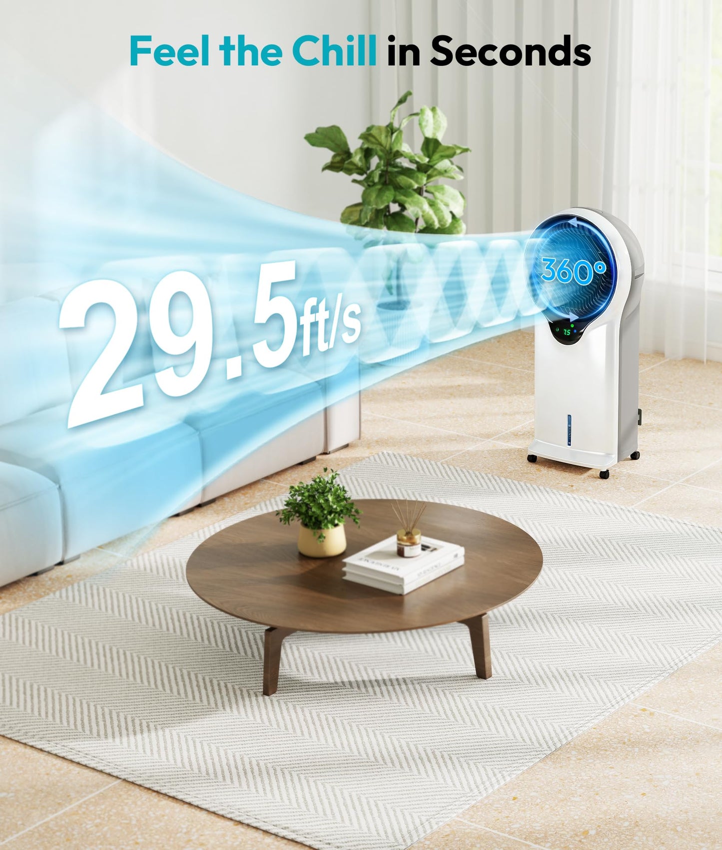 Rellytech 3-in-1 Evaporative Air Cooler, 35’’ Protable Swamp Cooler Indoor with 3 Modes&3 Speeds, 5.5L Water Tank Cold Air Cooler, Air Cooler for Room, Office with Oscillation, 2 Ice Packs