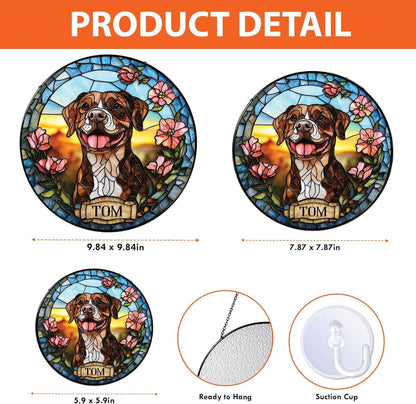 Skiennix Custom Dog Portrait Stained Glass Light Catcher - Personalized Pet Memorial Gift | Unique Sympathy Keepsake