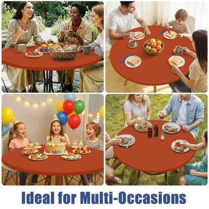 Moosfor Round Spandex Tablecloth, Elastic Fitted Waterproof Tablecloths for 31"-35" Tables, Stretch Washable Picnic Table Cover for Camping, Dining, Indoor and Outdoor, Rust