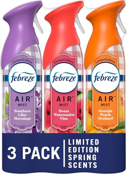 Febreze Air Mist Air Freshener - Odor-Fighting Spray for Home | Southern Lilac, Georgia Peach, Sweet Watermelon | 8.8oz (Pack of 3)