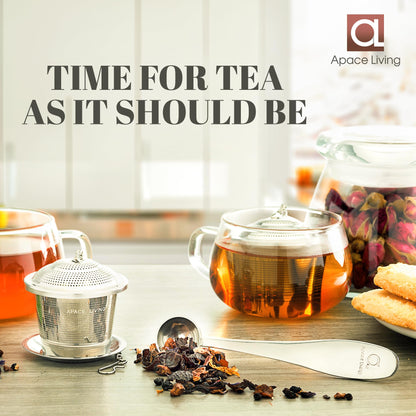Tea Infuser (Set of 2) with Tea Scoop and Drip Dray - Ultra Fine Tea Strainer for Loose Leaf Tea - Stainless Steel Tea Steeper for a Superior Brewing Experience