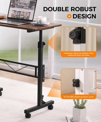 KLSMYHOKI Portable Standing Desk Adjustable Height, Small Computer, Laptop, Mobile Stand Up Rolling Desk with Wheels, Table for Home Office, 16"x31.5" Height 27"-43.5", White