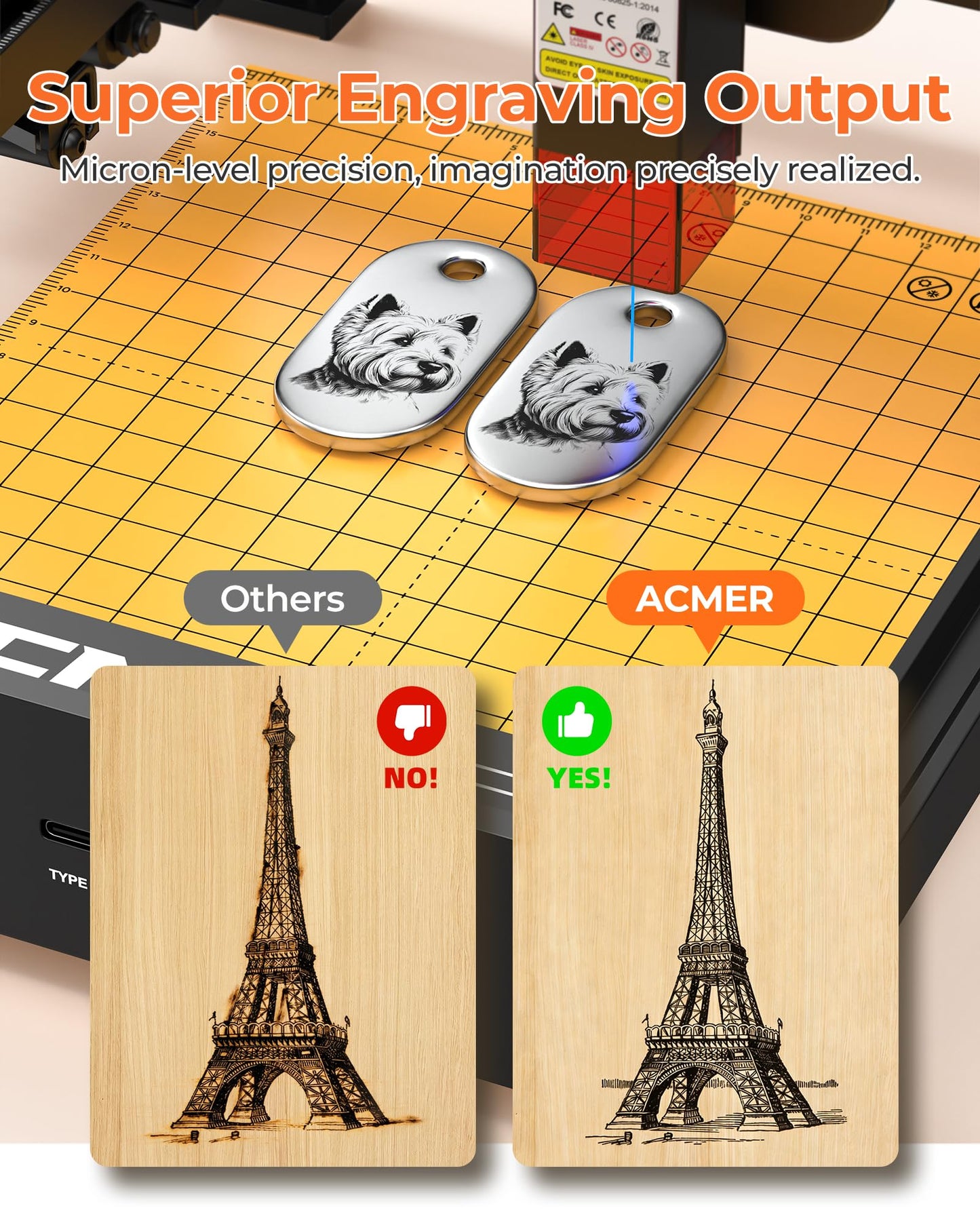 ACMER S1 2500mW Laser Engraver, Portable Cutter & Engraving Machine for Beginners,130×130mm Working Area,0.04mm Laser Spot,Creative DIY,Education STEM,Customized Business with Wood,Metal