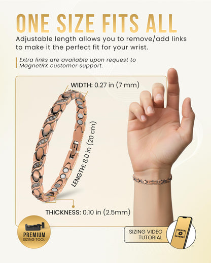 MagnetRX Copper Bracelets for Women – Ultra Strength Magnetic Crystal Bracelet for Women – Adjustable Copper Bracelet with Crystals with Included Sizing Tool (Crystal XO Style)