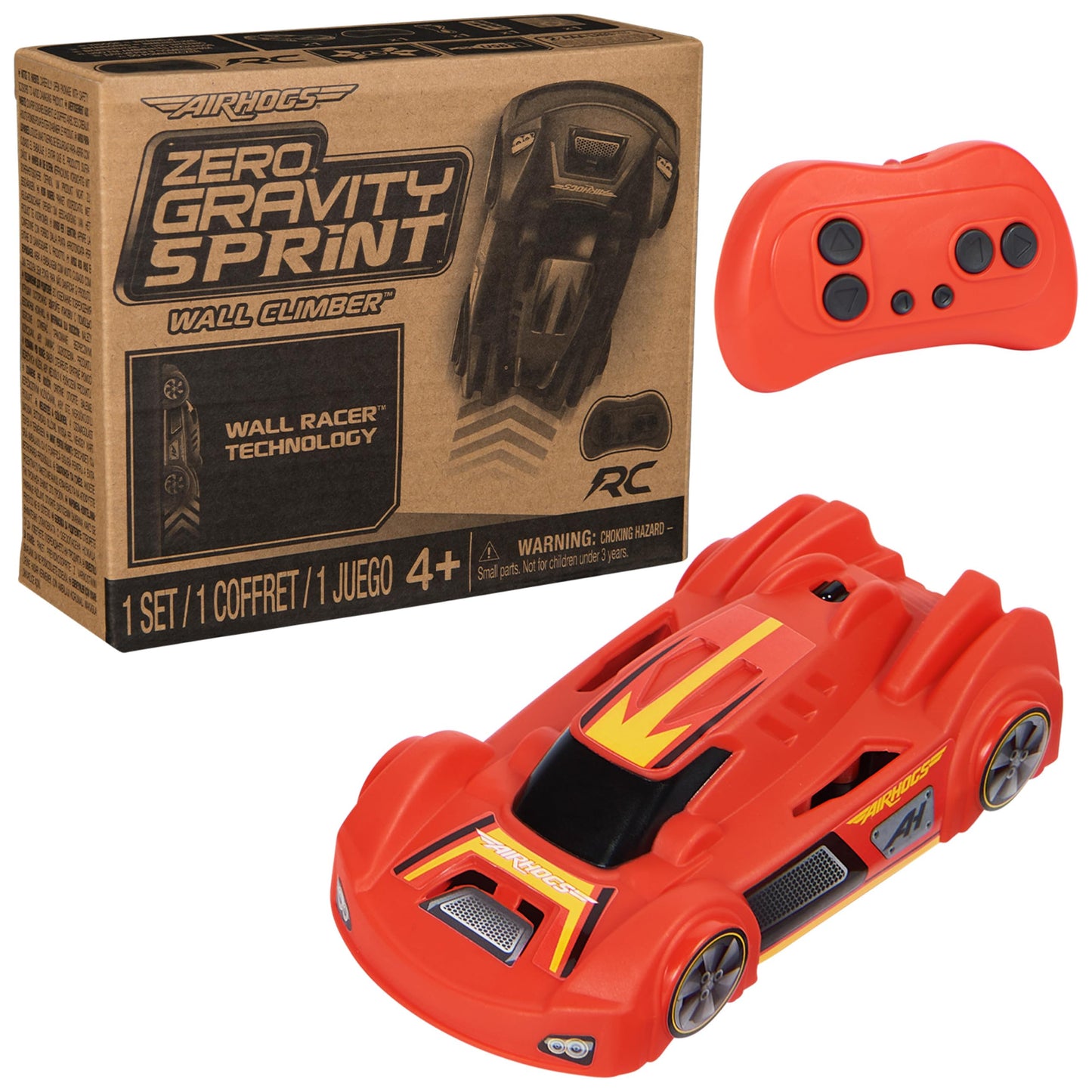 Air Hogs, Zero Gravity Sprint RC Car Wall Climber, Red USB Micro B Rechargeable Indoor Wall Racer, Over 4-Inches, Kids Toys for Kids Ages 4 and up