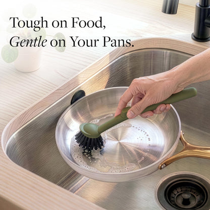 Earth & Mango Magnetic Dish Brush & Scraper, Snaps to Sink, Non-Scratch, Dishwasher Safe, Dish Scrubber – Moss Green