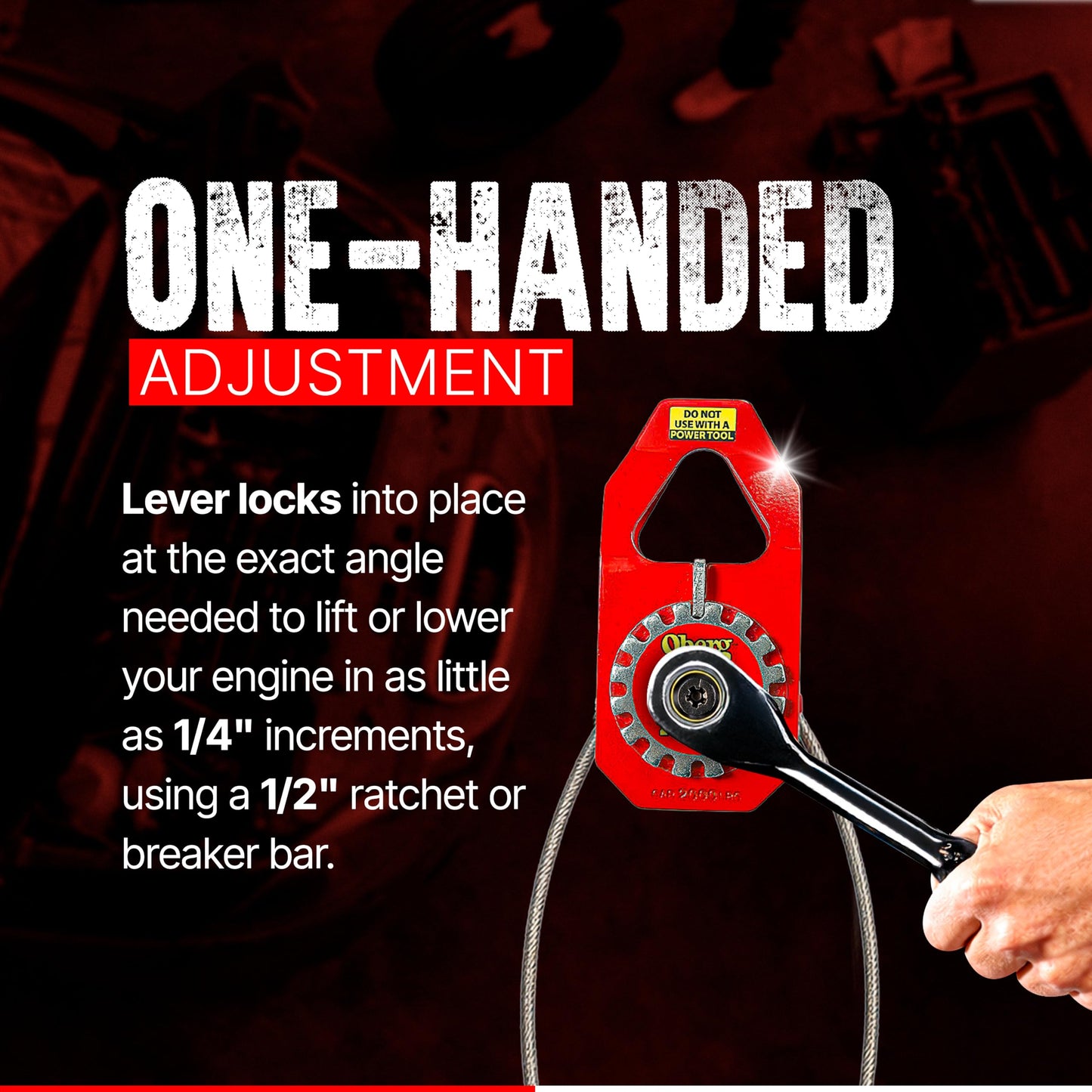 Oberg Tilt Lift Engine Leveler | Original Chainless Hoist Sling for Engine & Transmission Swaps | 1 Ton (2,000 lb) Capacity, 45° Tilt, One-Hand Ratchet Control, 3:1 Safety Factor