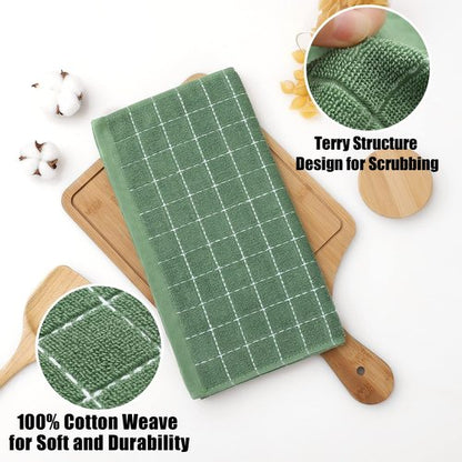 Homaxy 100% Cotton Terry Kitchen Dish Cloths, Ultra Soft and Absorbent Dish Towels for Kitchen, Suitable for Drying and Washing Dishes, 18 Pack, 12 x 12 Inches, Grass Green